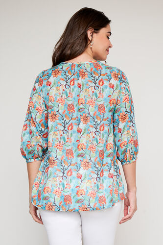 Teal Floral Flared Top, Teal, image 5